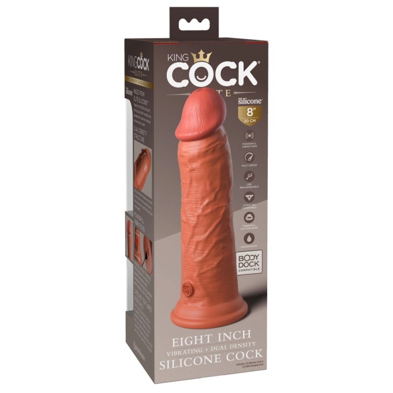 King Cock Elite - Realistyczny Silikonowy Wibrator Z Przyssawką 20 CM + Pilot Ciemny Kolor Skóry